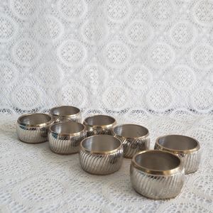 8 Hammered Metal Napkin Holders Silver Tone Gold Trim